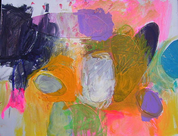 CAT 689xiv. Small and Bright XIV. Mixed medium on paper, framed.  220 X 300mm