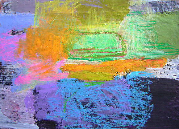 CAT 689viii. Small and Bright VIII. Mixed medium on paper, framed.  280 X 380mm