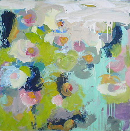 CAT 573iii. The Garden of Elizabeth III. Oil on board.  610 X 610mm