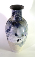 CAT J23, Tall cream vase, soft blue and rutile overglaze, 1980, stoneware