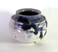 CAT C53 vib, Squat round vase, cream glaze, rich cobalt overpainting, c.1980, stoneware