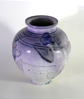 CAT J21, Pale soft medium vase, cream glaze, cobalt overpainting, 1980, stoneware