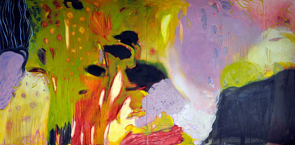 CAT 686. Reflected Lilac. Oil on board.  1.2 X 2.4M