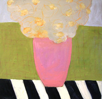 CAT 642   Pink Vase with Stripes in Landscape, 2017, oil on board, 60X60cm