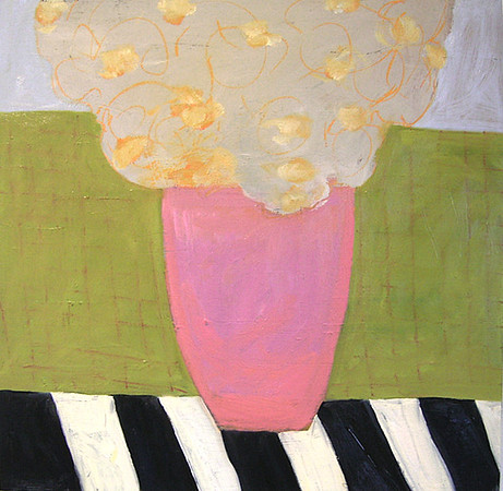 CAT 642   Pink Vase with Stripes in Landscape, 2017, oil on board, 60X60cm