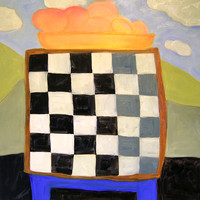 CAT 645 Board Game with Fruit Bowl in Landscape, 2017, oil on board, 60X60cm.JPG