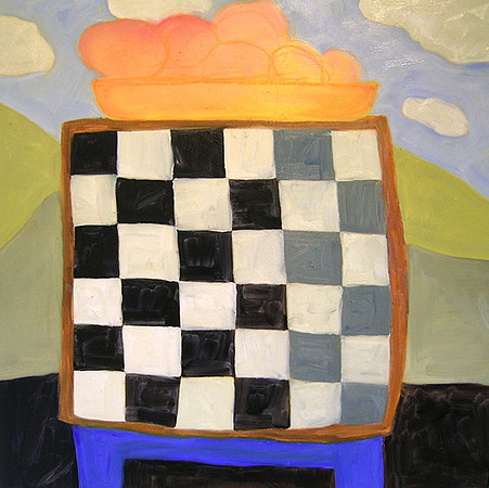 CAT 645 Board Game with Fruit Bowl in Landscape, 2017, oil on board, 60X60cm.JPG